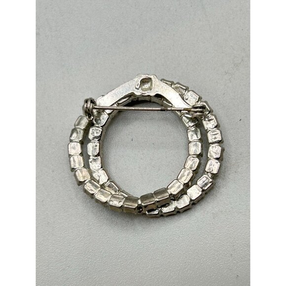 Vintage Rhinestones Wreath Pin Brooch Intersecting Circle White Blue Rhinestones - Picture 7 of 8